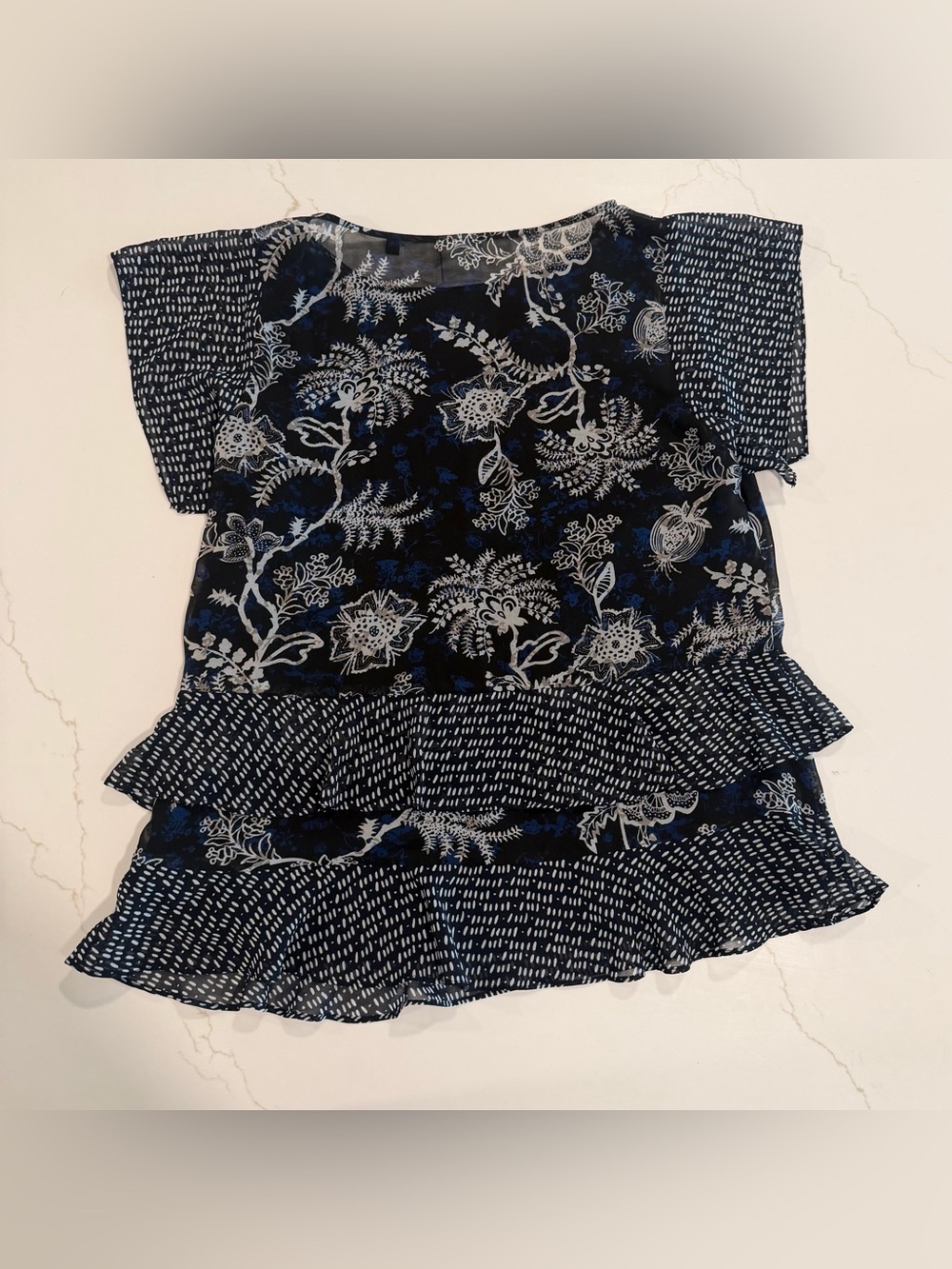 Navy Floral Ruffle Top - Picture 4 of 4